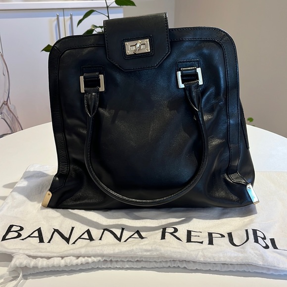 Banana Republic Handbags - Black leather handbag, Banana Republic Monogram collection.